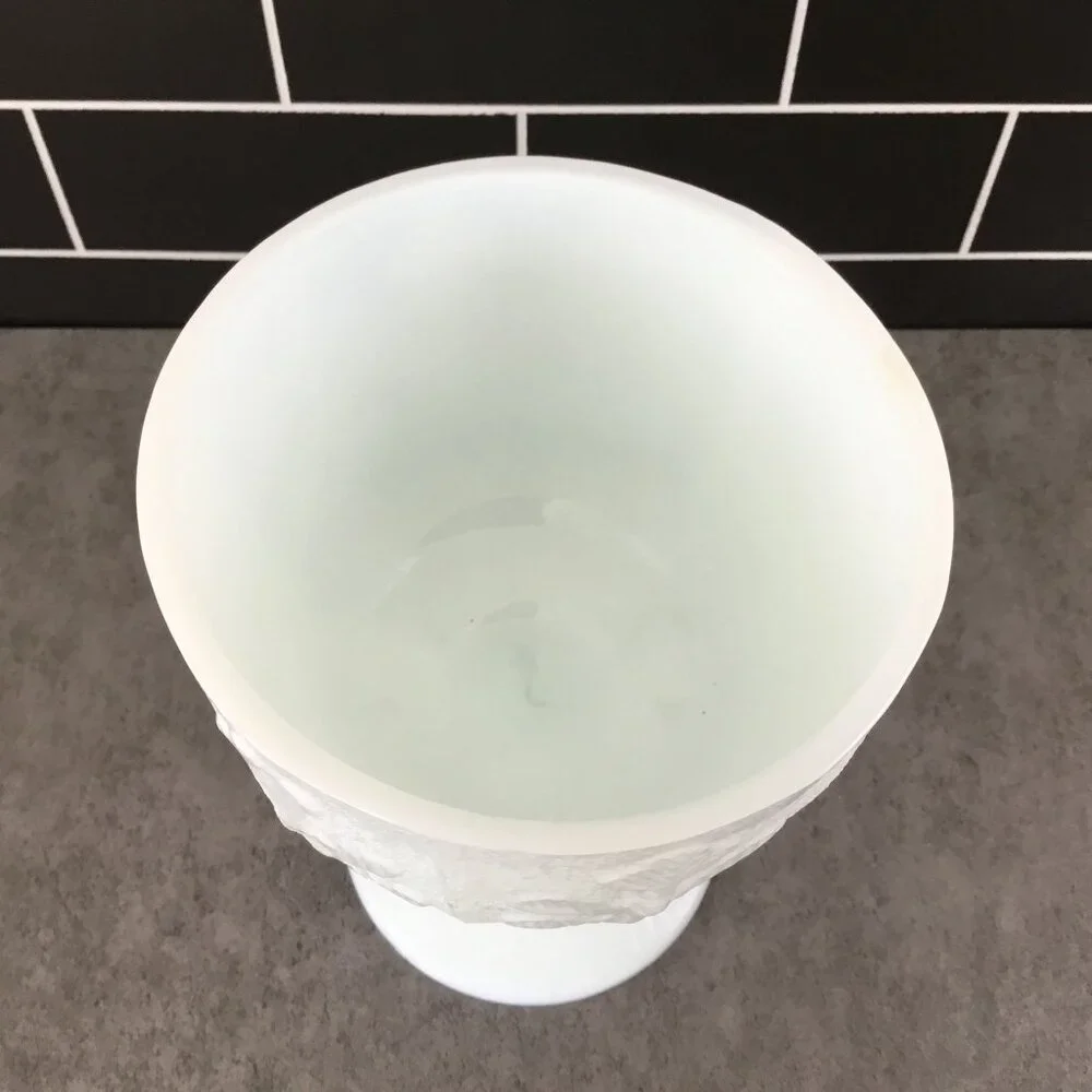 FTD Oak Leaf Milk Glass Pedestal Planter Footed Compote 6 1/4